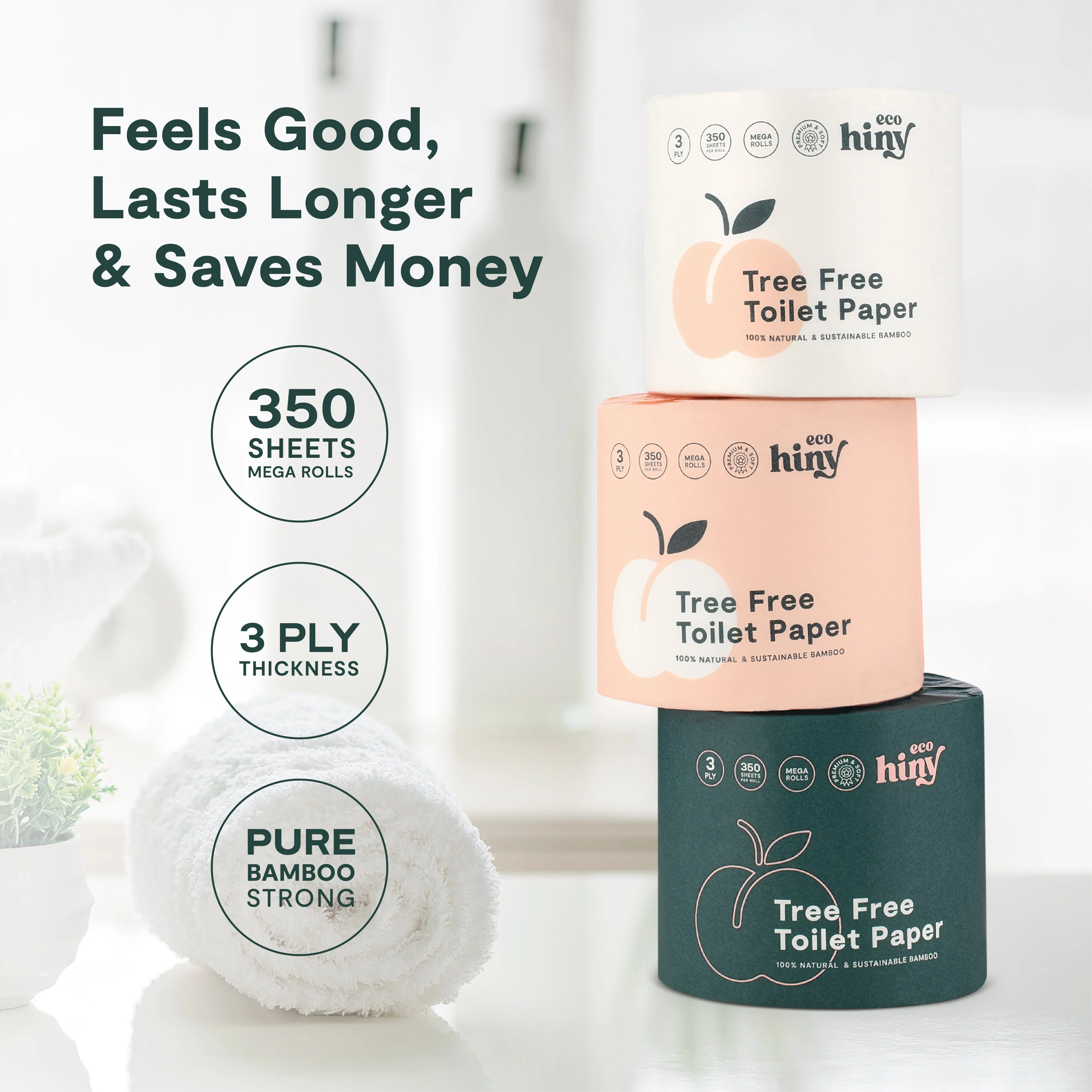 ecoHiny Premium Bamboo Toilet Paper | Mega Rolls, 3 PLY & 350 Sheets by ecoHiny - Image 5