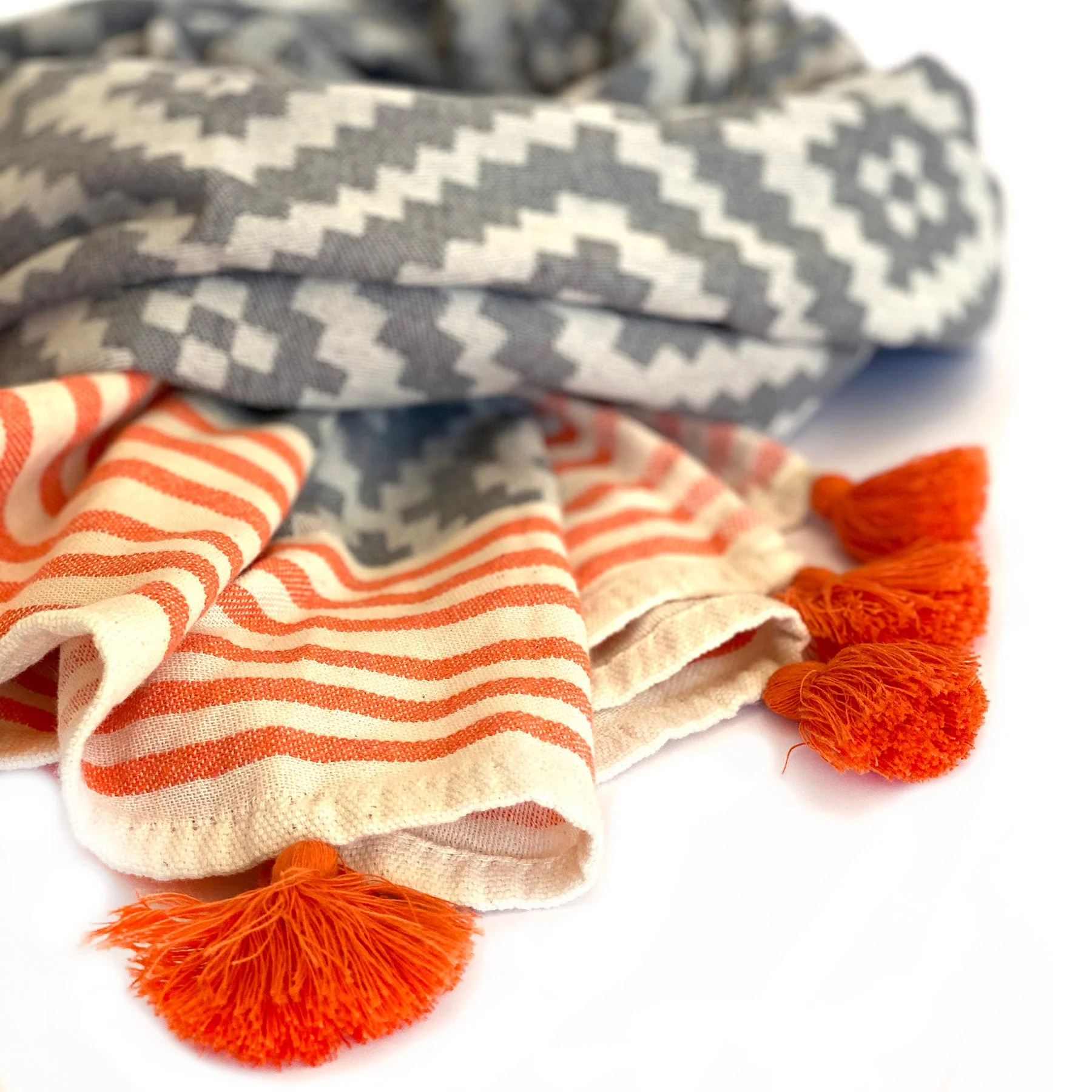 Merida Gray - Orange Turkish Towel / Blanket by Hilana Upcycled Cotton - Image 4