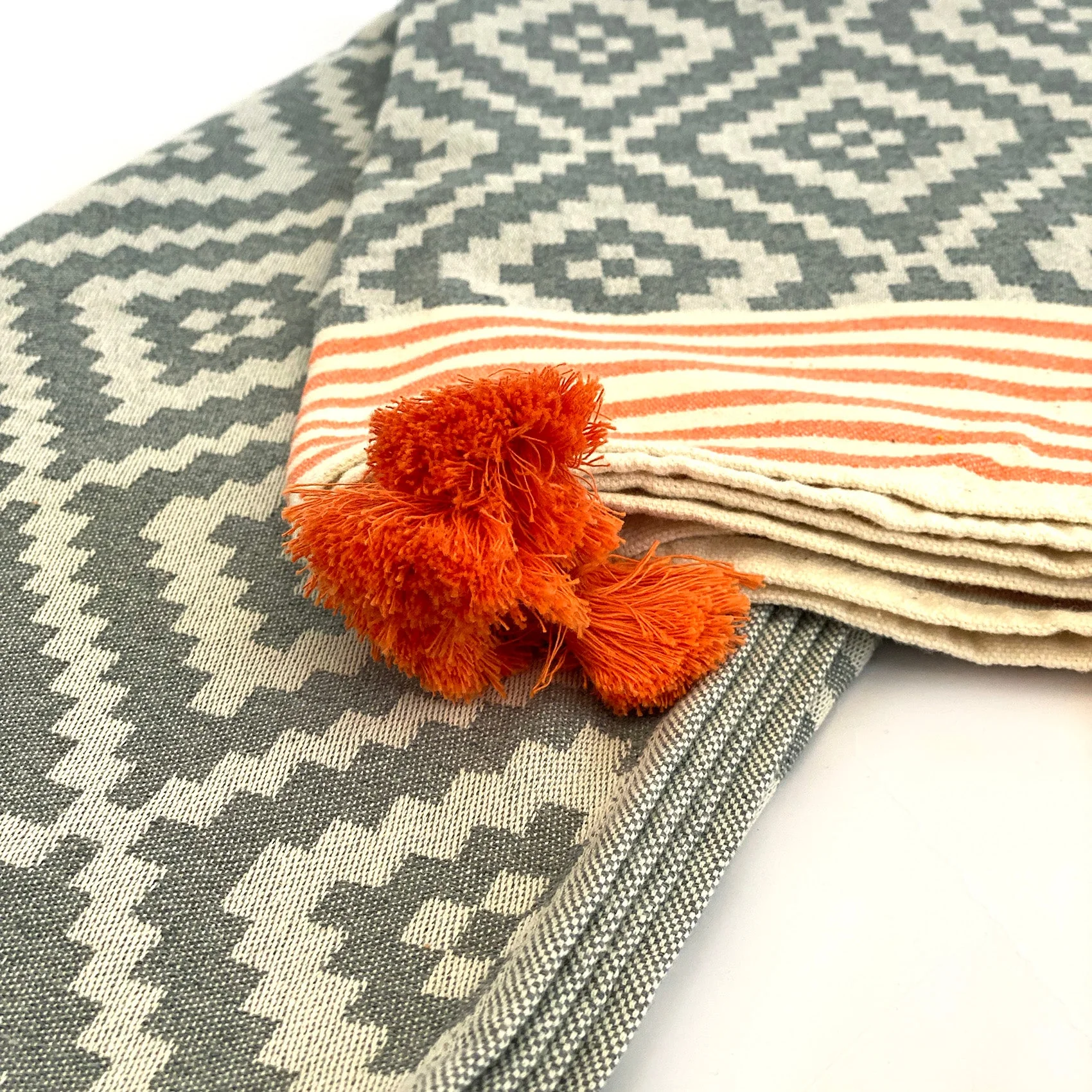 Merida Gray - Orange Turkish Towel / Blanket by Hilana Upcycled Cotton - Image 5