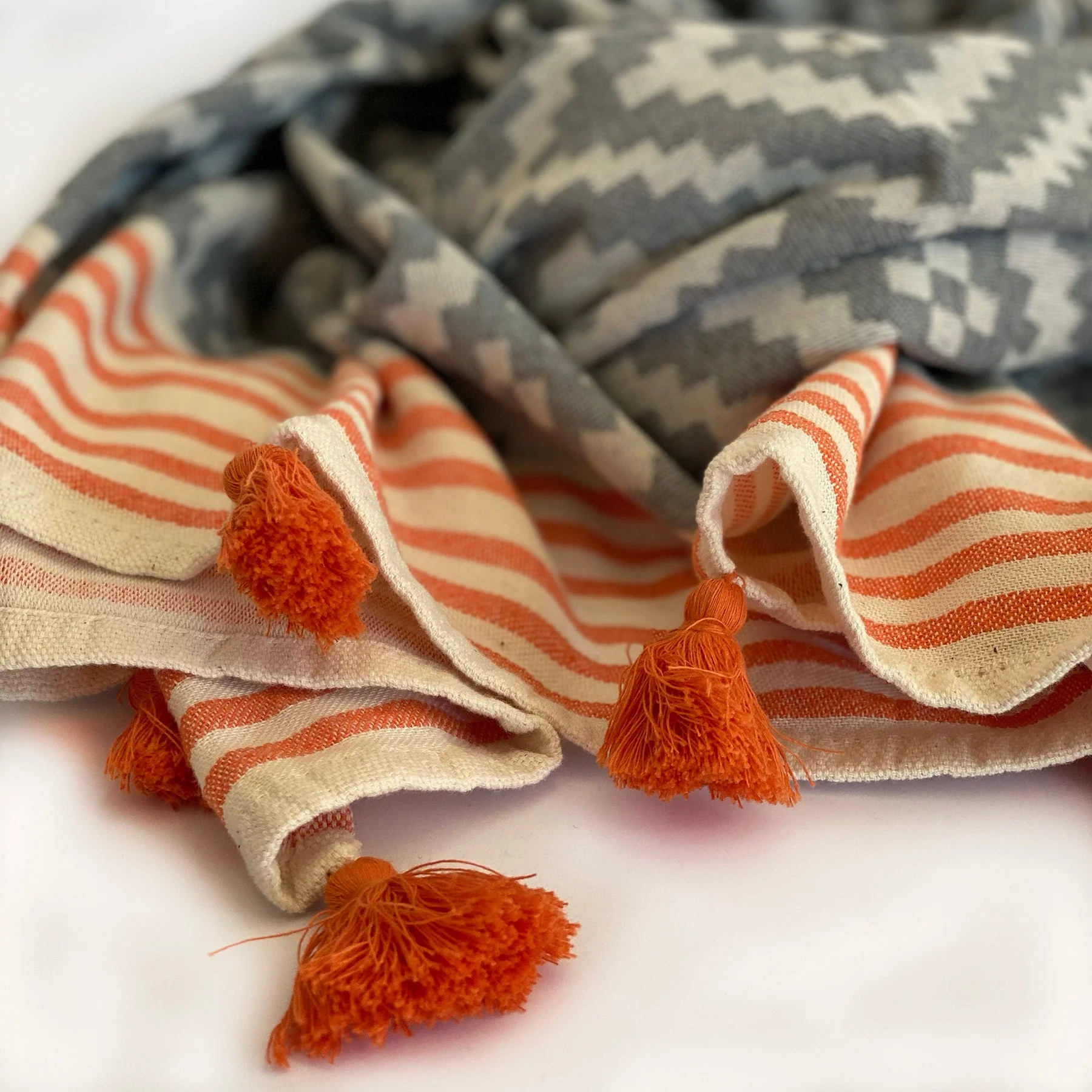 Merida Gray - Orange Turkish Towel / Blanket by Hilana Upcycled Cotton - Image 6