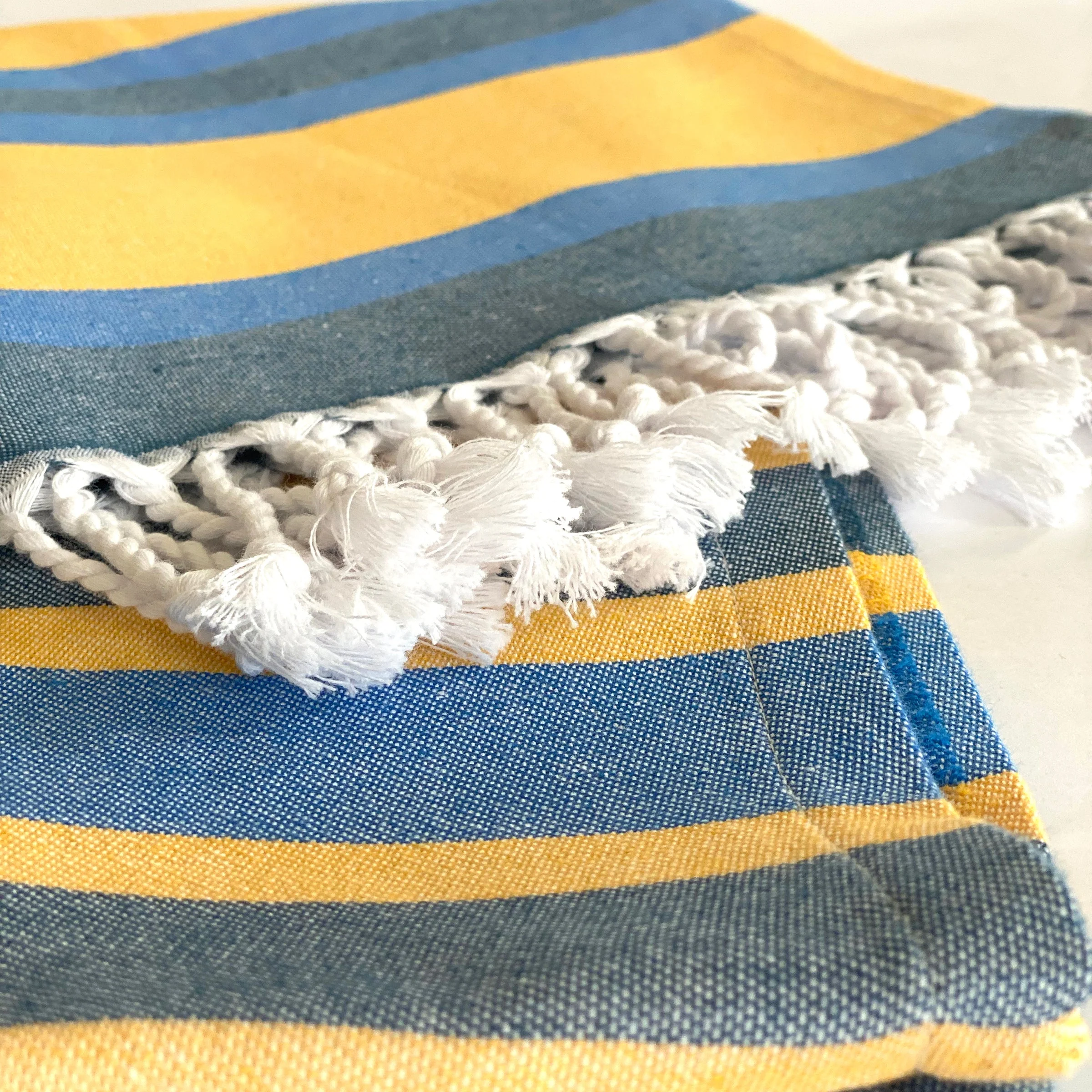 Samara Blue & Yellow Turkish Towel by Hilana Upcycled Cotton - Image 3