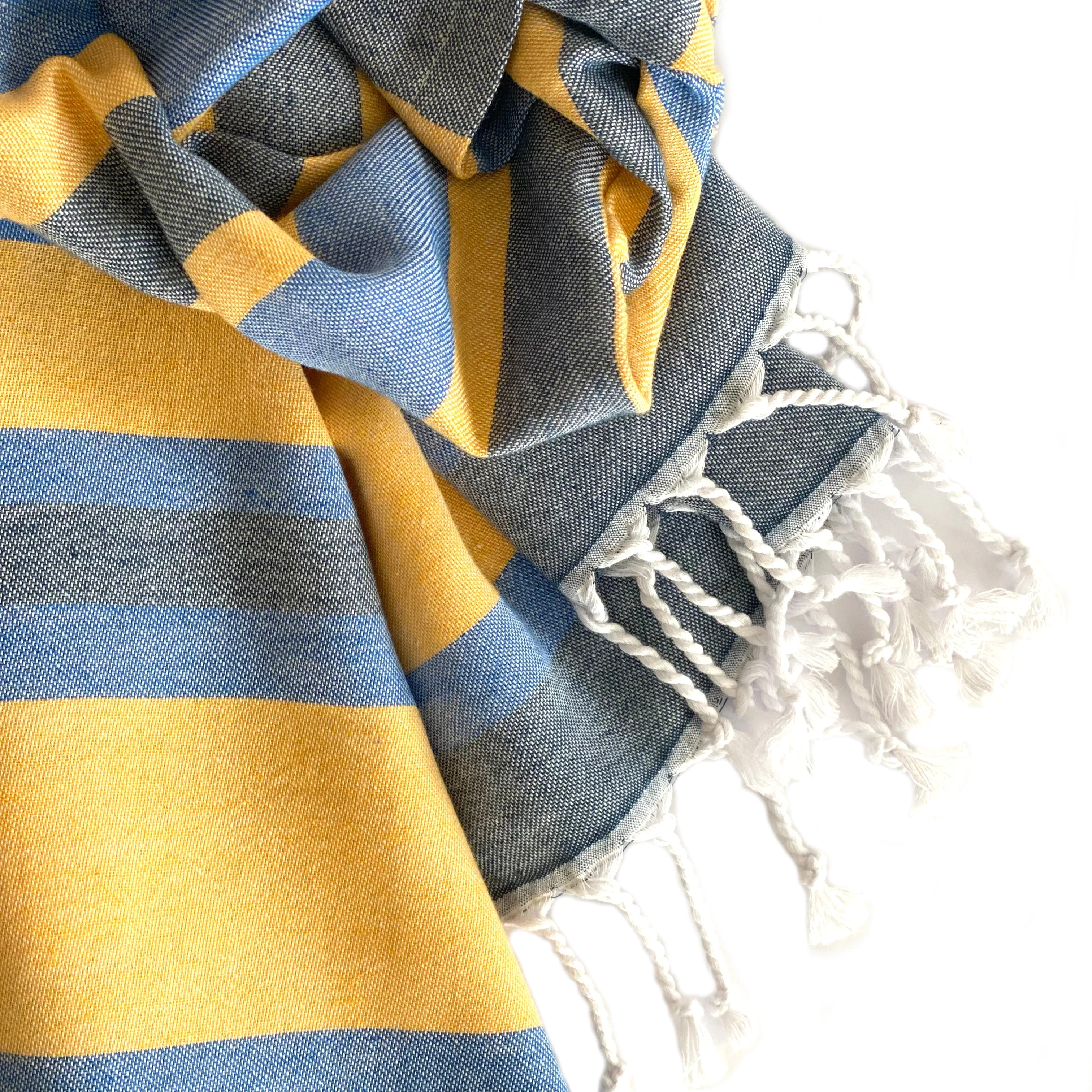 Samara Blue & Yellow Turkish Towel by Hilana Upcycled Cotton - Image 4