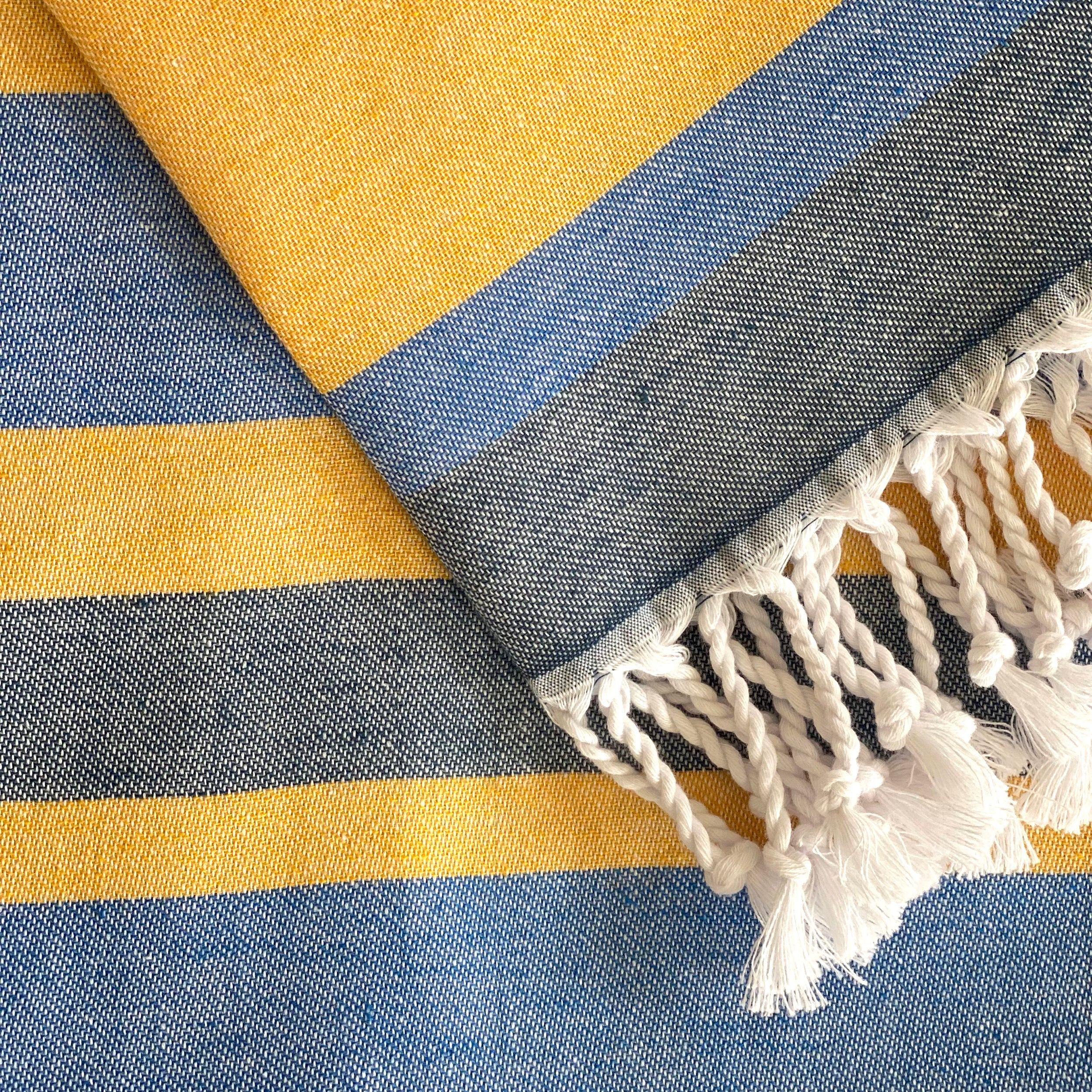 Samara Blue & Yellow Turkish Towel by Hilana Upcycled Cotton - Image 6