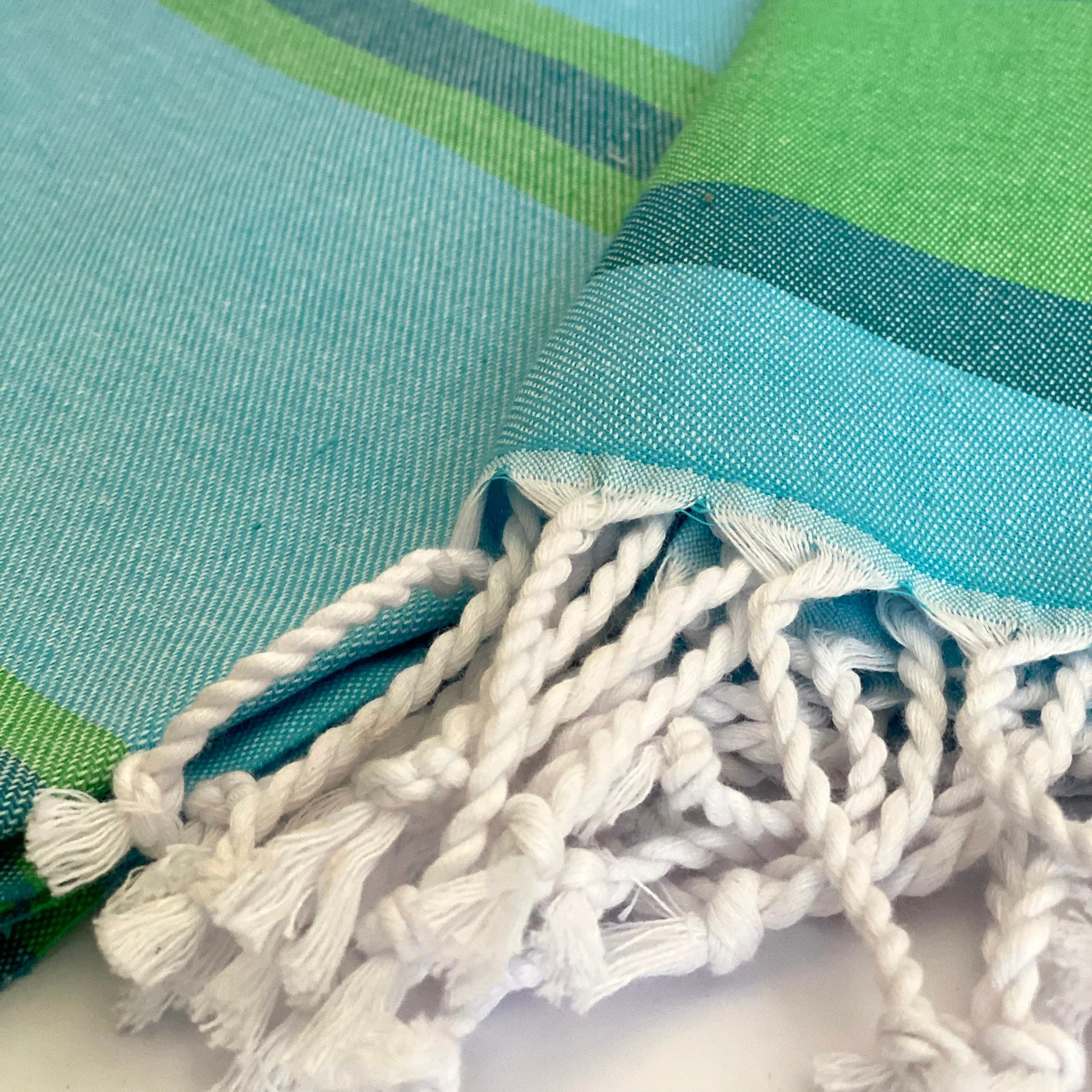Samara Striped Sustainable Turkish Towel Green by Hilana Upcycled Cotton - Image 5